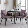 thumbnail image 1 of Pure Purple Modern Velvet Dining Chairs Set of 2 Hand Weaving Accent Chairs Living Room Chairs Upholstered Side Chair with Black Metal Legs for Dining Room Kitchen Vanity Living Room, 1 of 1