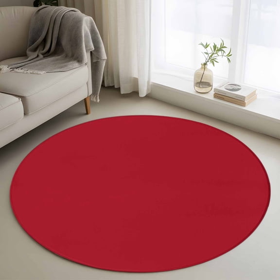 Pure Red 3ft Area Rug, Simple Solid Color Washable Non-Slip Small Round Rugs for Entryway Bedroom Kitchen, Soft Circle Carpet for Dining Room, Playroom Nursery Rug