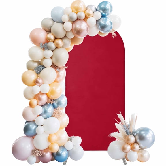 Pure Red Arch Backdrop Cover 4x1.65 Ft, Spandex Wedding Arch Stand Cover, Simple Solid Color Round Top Stretch Fitted Background Covers for Birthday Ceremony Party Decor