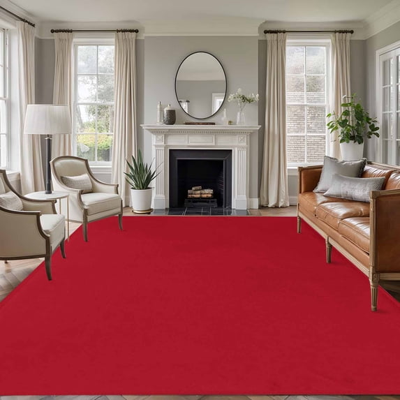 Pure Red Area Rugs 8'x10', Washable Small Throw Rugs for Living Room Patio, Simple Solid Color Indoor Outdoor Rug Non-Slip Low Pile Carpet Runner Reversible Floor Mats