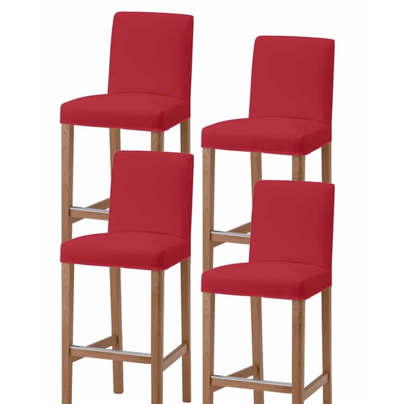 Pure Red Bar Stool Covers Set of 4, Simple Solid Color Stretch Washable Bar Chair Covers with Backs, Removable Pub Counter Height Chair Cover for Kitchen Dining Room Cafe