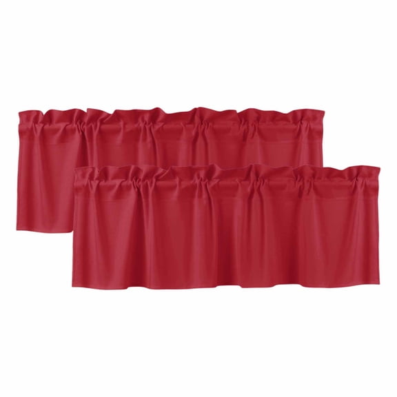 Pure Red Curtain Valances for Windows, Kitchen Valance Window Treatments Panel 2 Pack, Simple Solid Color Rod Pocket Short Curtains for Bathroom Bedroom 42 x 18 Inch