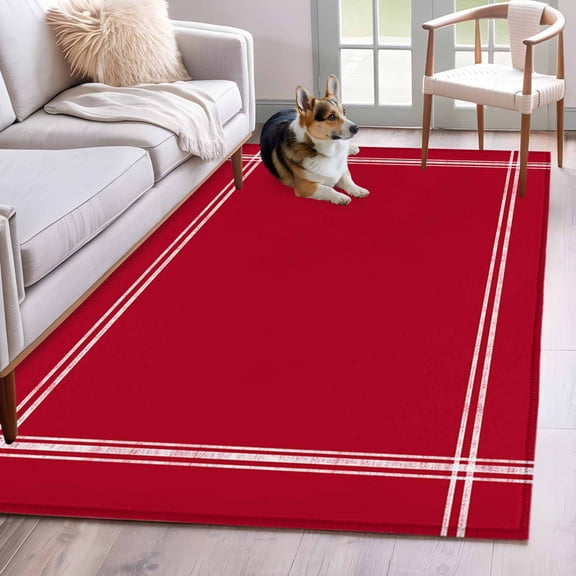 Pure Red Kitchen Rug 3'x5', Non Slip Area Rugs for Front Door, Simple Solid Color Washable Low Pile Indoor Floor Carpet Door Mat for Kitchen Living Room Bedroom Dining Room