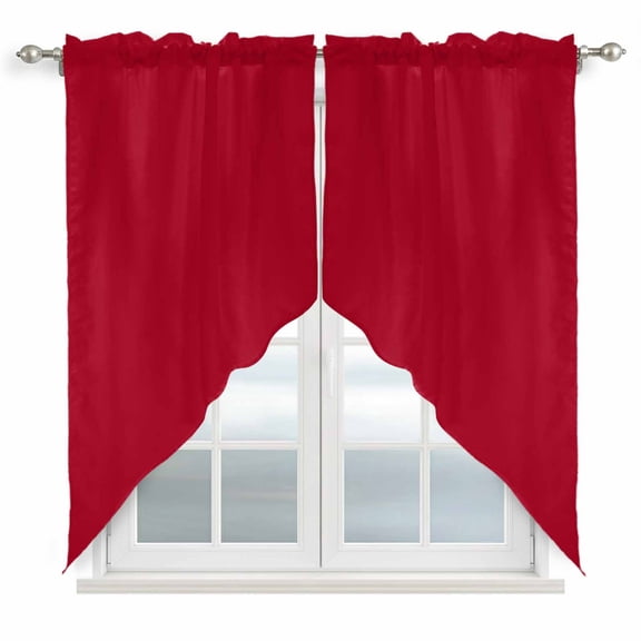 Pure Red Kitchen Window Curtains, Swag Curtains Valance for Bedroom Living Room Bathroom, Simple Solid Color Rod Pocket Window Treatment Curtain Block Drapes 2 Panels 36"x63"