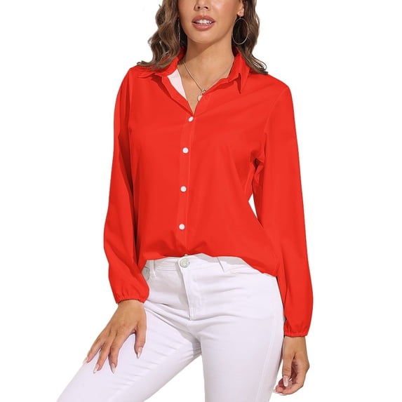 Pure Red Long Sleeve Blouse Woman Streetwear Casual Shirts Summer Oversize Woman Streetwear Clothing Birthday Present