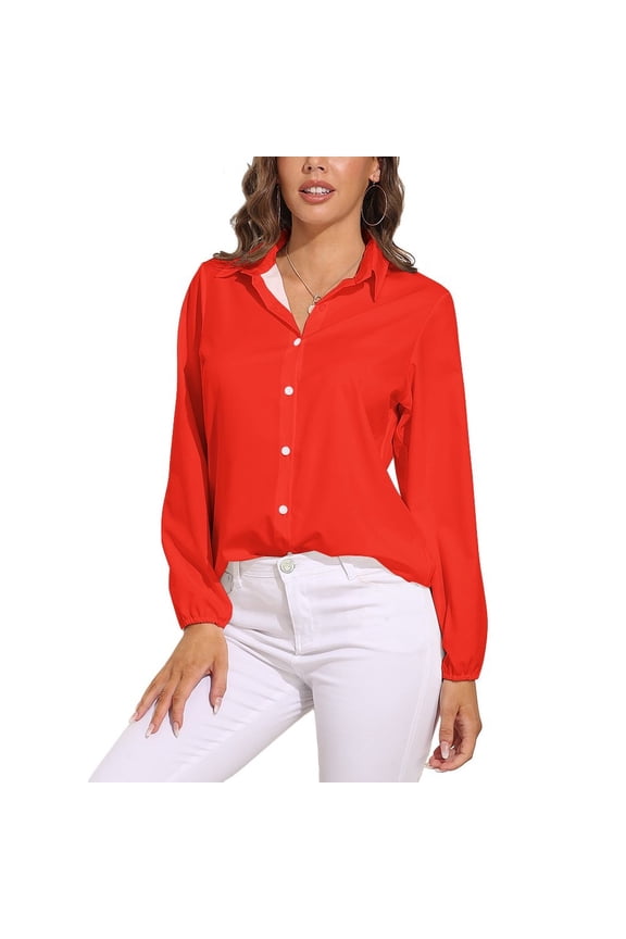 Pure Red Long Sleeve Blouse Woman Streetwear Casual Shirts Summer Oversize Woman Streetwear Clothing Birthday Present