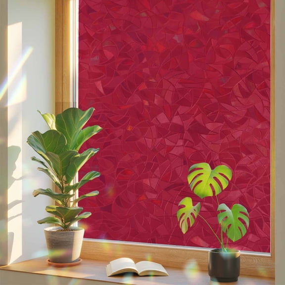 Pure Red Privacy Window Film, Decorative Stained Glass Window Film, Simple Solid Color Resuable Rainbow Static Cling for Home Bathroom Living Room Glass Door 17.7"x39.3"