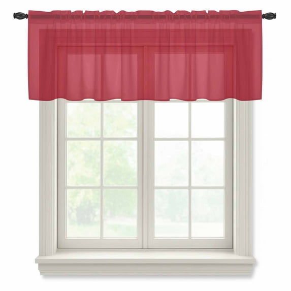 Pure Red Sheer Curtains Valances for Windows Simple Solid Color Chiffon Kitchen Valances for Cafe, Rod Pocket Voile Window Treatments Curtains for Living Room Bedroom, 54"x18"