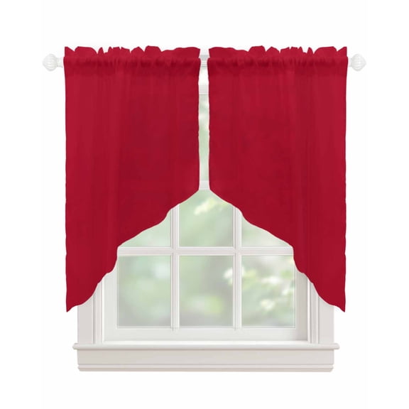 Pure Red Swag Valances for Windows, Simple Solid Color Rod Pocket Sheer Valances for Small Windows, Swag Toppers Light Filtering for Kitchen Living Room 2 Panels 36''x36''