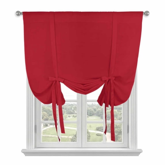 Pure Red Tie Up Curtains 45 Inches Long, Kitchen Window Curtains Over Sink, Simple Solid Color Small Window Curtains Shade Balloon Curtains Valances for Bedroom/Cafe 34"x45"