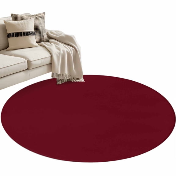 Pure Red Wine 3ft Area Rug, Simple Solid Color Washable Non-Slip Small Round Rugs for Entryway Bedroom Kitchen, Soft Circle Carpet for Dining Room, Playroom Nursery Rug