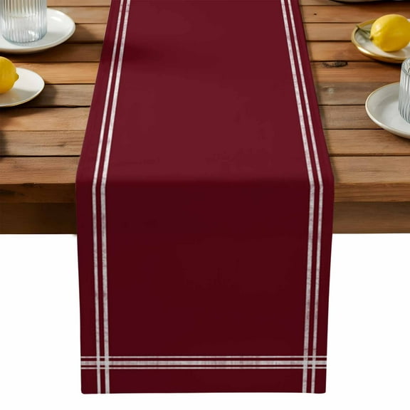 Pure Red Wine Cotton Linen Table Runner for Dining Kitchen, Simple Solid Color Wedding Outdoor Party Tablerunners Decoration, Dresser Scarf Coffee Tablecloth Runners 13x120 Inches