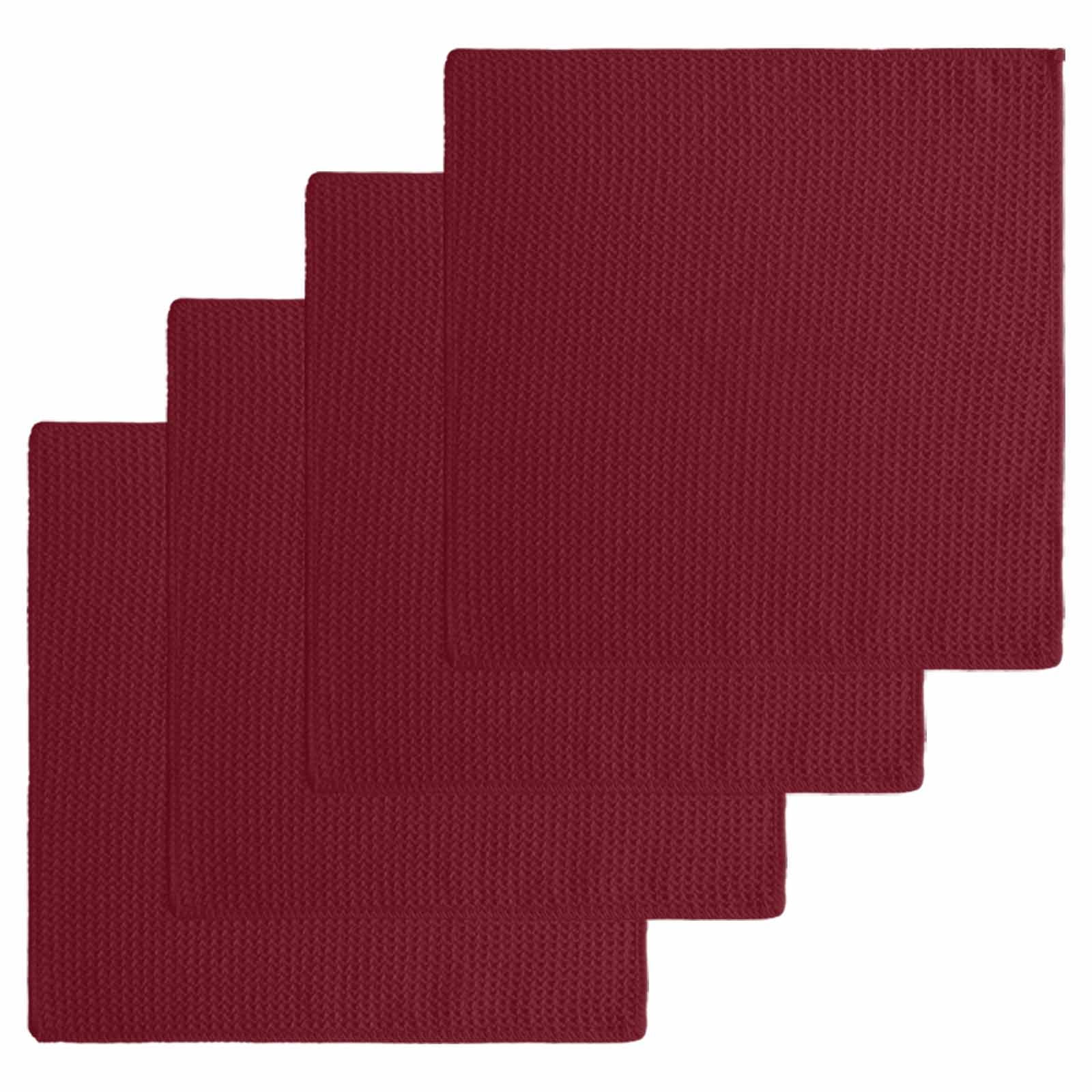 Pure Red Wine Dish Towels Set, Waffle Weave Kitchen Towels 4 Pieces, Simple Solid Color Microfiber Hair Face Bath Tea Towel Absorbent Quick Drying Cleaning Dish Cloths, 12"x12"