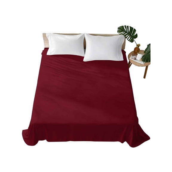 Pure Red Wine Flat Sheets Only Full Size, Soft Breathable Bed Top Sheets for Mattress, Simple Solid Color Luxury Bedding Flat Sheets for Home Hotel Bedroom Bed Protection