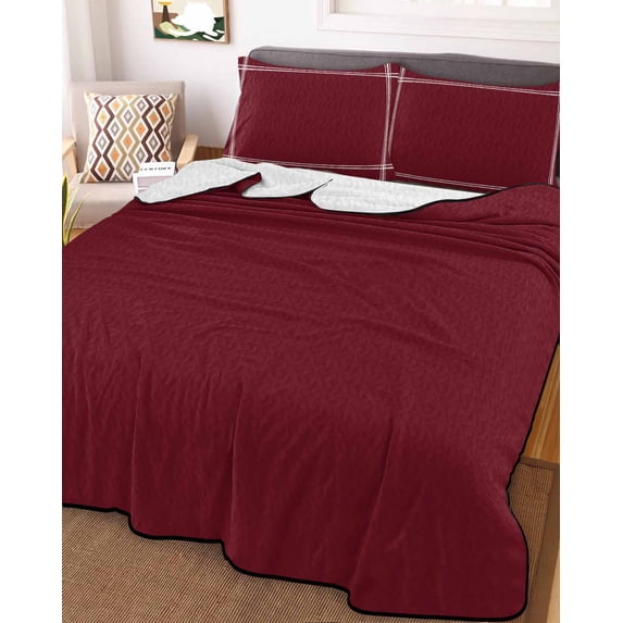 Pure Red Wine Full Size Down Alternative Comforter, Lightweight Comforter Quilt Bedding Set with Pillow Shams Simple Solid Color All Seasons Bed Comforter Duvet Insert 78"x90"