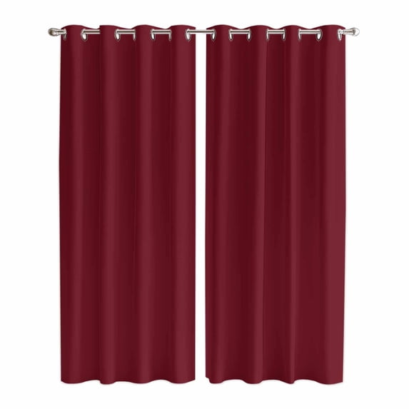 Pure Red Wine Kitchen Curtains 96 Inch Length, Simple Solid Color Grommet Top Bedroom Living Room Curtains, Light Filtering Cafe Curtain Drapes 2 Panels Set 104''x96''