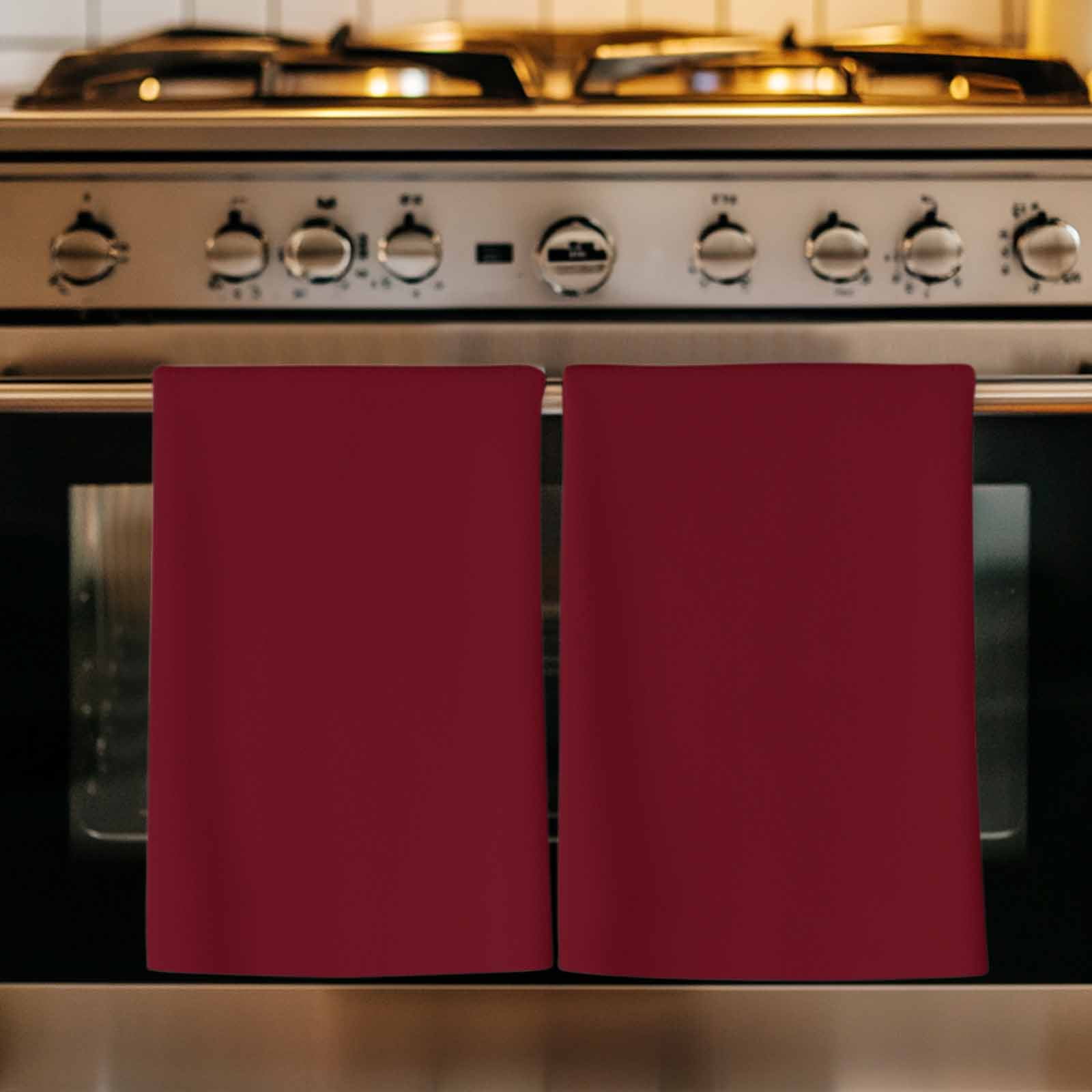Pure Red Wine Kitchen Towels Set of 2, Simple Solid Color Absorbent Dish Towels for Kitchen, Microfiber Hand Towel, Quick Drying Tea Towel for Cleaning Decorative Dishcloths