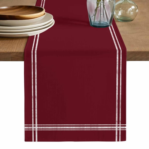 Pure Red Wine Table Runner, Simple Solid Color Washable Cotton Linen Table Runners 36 Inches Long, Dresser Scarf Runner for Nightstand/End Tables/Round Tables 13''x36''