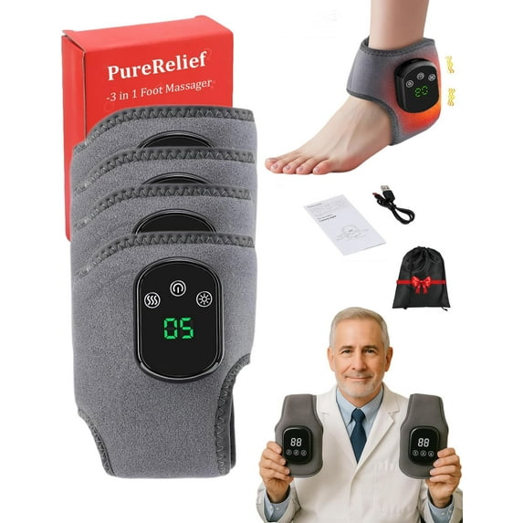 Pure Relief Foot Massager, Wireless 3 in 1 Pureita Foot Massager, Purerelief Triple Therapy Foots Massage Vibration Heated Feet Wrap with 3 Vibration Mode,5 Heat Leavel for Home/Office/Travel (3 PCS)