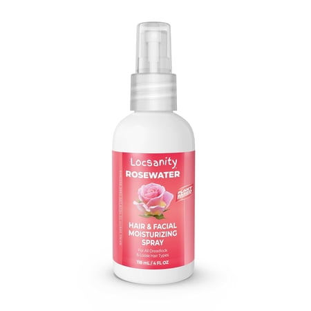 Locsanity Pure Rosewater Hair and Facial Spray – Trial Size Hydrating Face Mist to Soothe, Refresh, and Rejuvenate Skin, Reduce Oil and Buildup (4oz)
