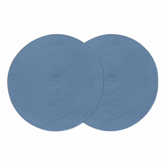 Pure Royalblue Round 13 Inch Placemats Set of 2, Simple Solid Color HeatResistant Non Slip Place Mats for Dining Table, Wipeable Braided Kitchen Table Mats for Housewarming