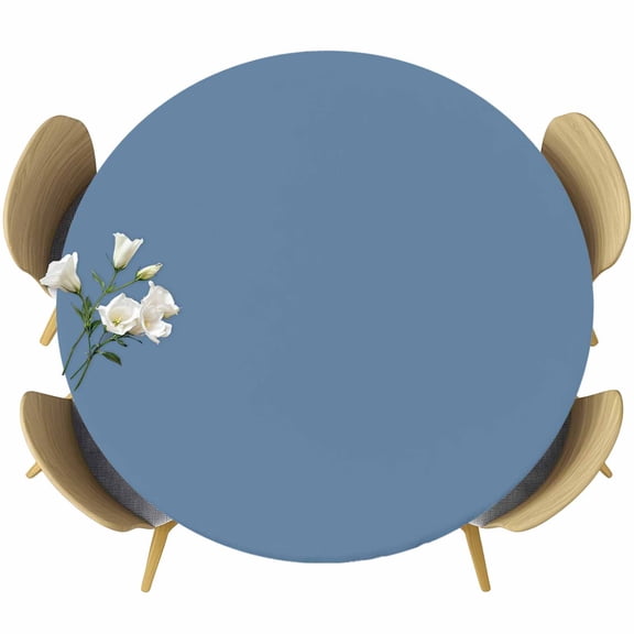 Pure Royalblue Table Cloth, Round Fitted Tablecloths with Elastic Edge, Simple Solid Color Wipeable Waterproof Table Cover for Kitchen Wedding 36-44 Inches