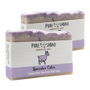 Pure Sabao Lavender Calm Goat Milk Soap. Relax and Moisturize Your Skin Naturally - Lavender Essential Oil, Natural Handmade Soap, Simple Ingredients, Organic Shea Butter - 2 Bars