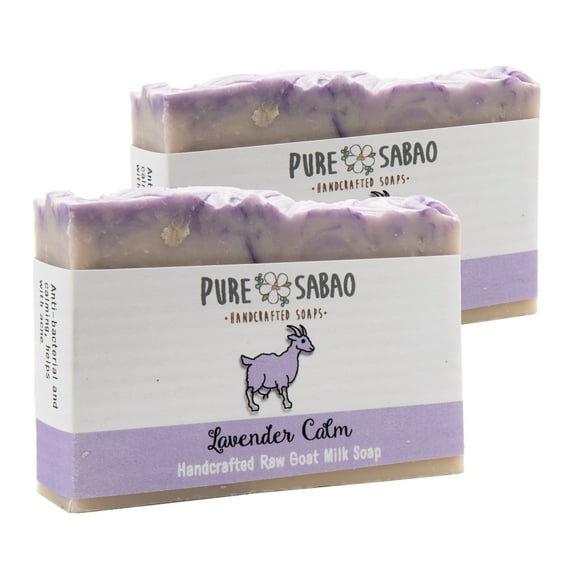 Pure Sabao – Lavender Calm – Goat Milk Soap. Relax and Moisturize Your Skin Naturally - Lavender Essential Oil, Natural Handmade Soap, Simple Ingredients, Organic Shea Butter - 2 Bars