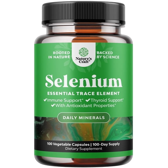 Yeast Free Selenium 200mcg Capsules - High Potency Selenium Supplement for Immunity Antioxidant and Thyroid Support Essential Trace Mineral - Vegan Non-GMO & Made in The US - 100 Count