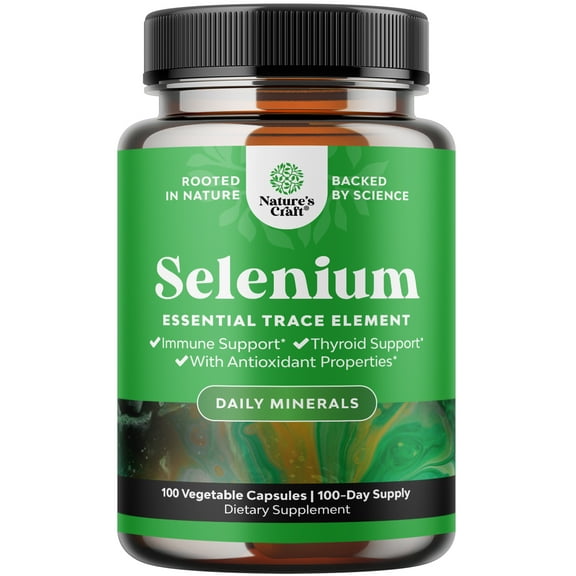 Natures Craft 200mcg Yeast Free Selenium Supplement for Thyroid and Immune Support, 100 Capsules