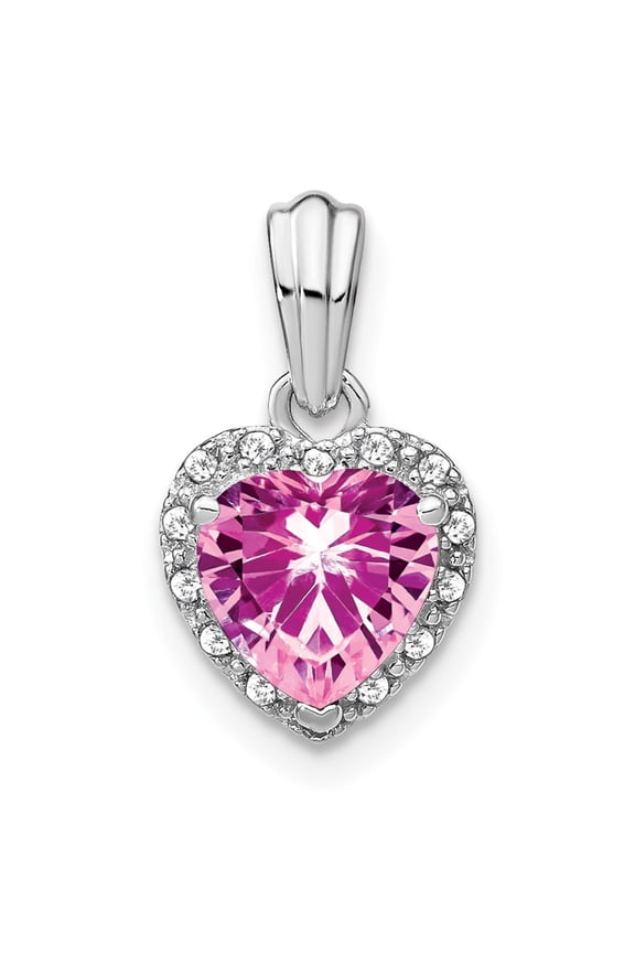 Pure Serenity 14k White Gold 1/15 carat Lab Grown Diamond VS/SI+ G+ and Lab Created Pink Sapphire Heart Pendant