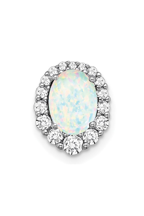 Pure Serenity 14k White Gold 1/3 carat Lab Grown Diamond VS/SI+ G+ and Lab Created Opal Chain Slide