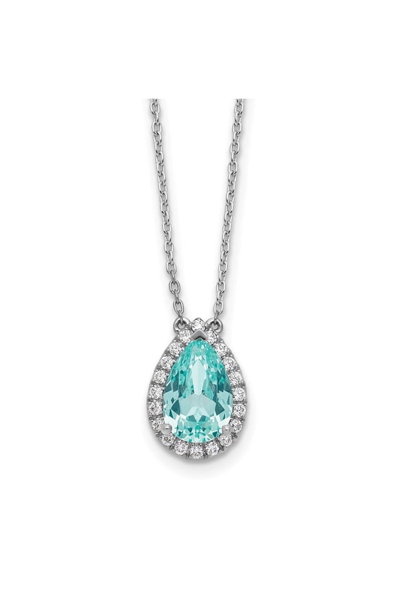 Pure Serenity 14k White Gold 1/4 carat Lab Grown Diamond VS/SI+ G+ and Lab Created Paraiba 18 inch Oval Halo Pendant Necklace