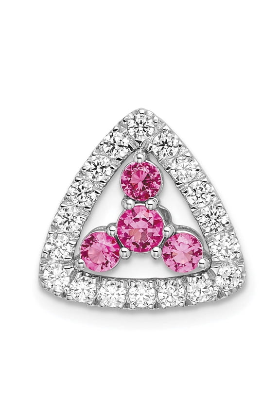 Pure Serenity 14k White Gold 3/8 carat Lab Grown Diamond VS/SI+ G+ and Lab Created Pink Sapphire Triangle Pendant