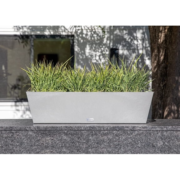 Pure Series Window Box Planter - Long Rectangular Planter for Indoor or Outdoor Windowsill/Balcony | All-Weather Use with Drainage Holes | Modern Decor for Herbs, Small Plants, Flowers