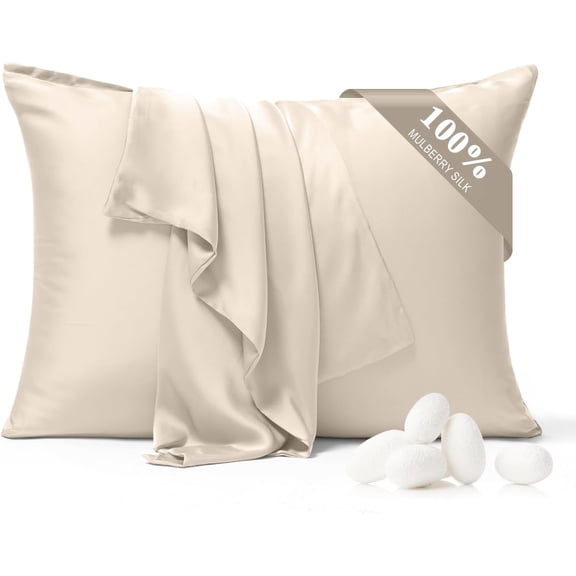 Pure Silk Pillowcase 2 Pack for Hair and , Both Sides 23 Momme Grade 6A+ Mulberry Silk Pillowcases with  Zipper, Soft&Smooth Cooling Pillow Cases (Buff Beige, Standard 20x26)