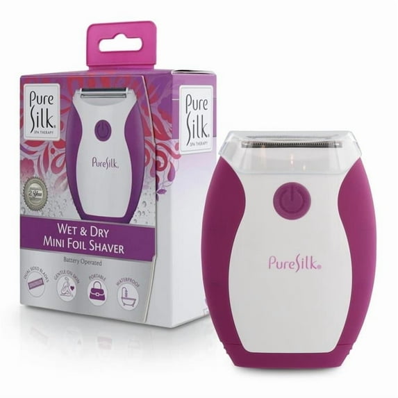 Pure Silk Wet & Dry Mini Foil Shaver & Bikini Trimmer for Women w/ Dual Clipper Blades, White/Purple