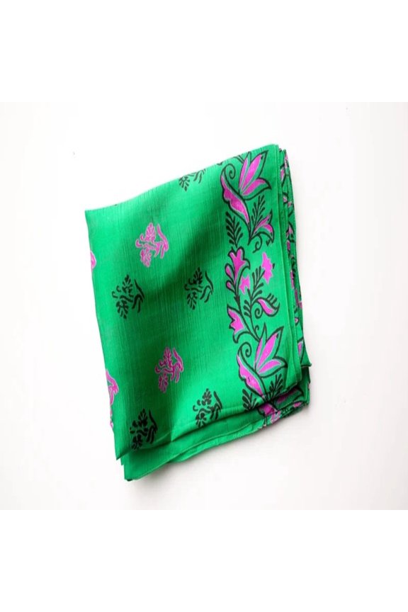 Pure Silk Scarf Hand Block Printed With Pink Floral Spring Artwork
