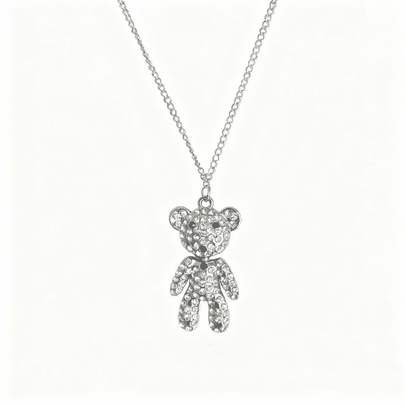 Pure Silver Bear Necklace - Minimalist Bear Pendant Necklace, Exquisite Silver Orthographic Jewelry Gift, Suitable for Women and Teenagers