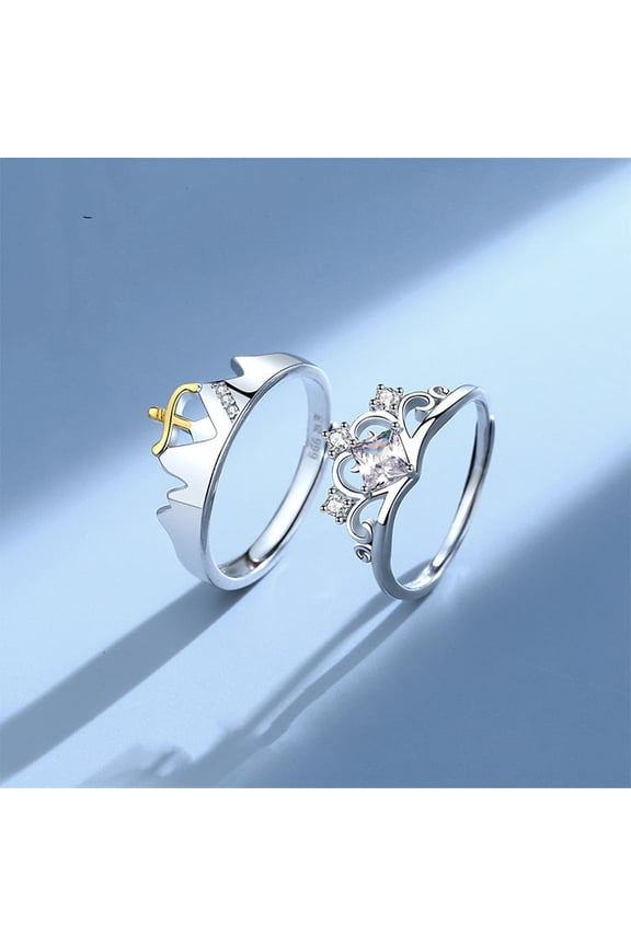 Couple Rings for Him and Her Adjustable Zircon Rings Matching Set Promise Rings Korean Rings for Couples Princess and