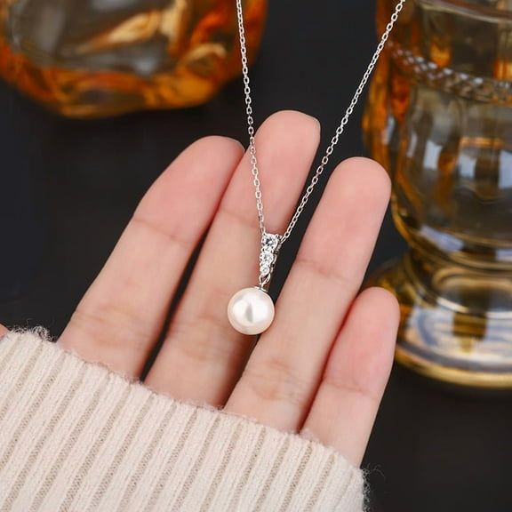 Pure Silver Water Drop Imitation Pearl Necklace Women's High Sense