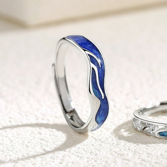Pure Silver Wave Rings Adjustable Couple Rings for Men and Women Elegant Design Stylish Band Perfect for Everyday Wear Anniversary Jewelry Gift Set