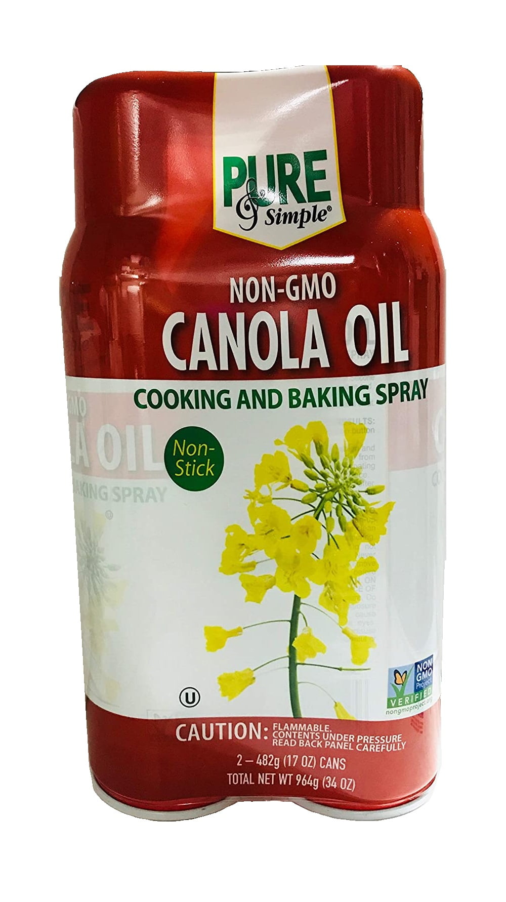 Pure & Simple NonGMO Canola Oil Cooking & Baking Spray, 17 Ounce (2