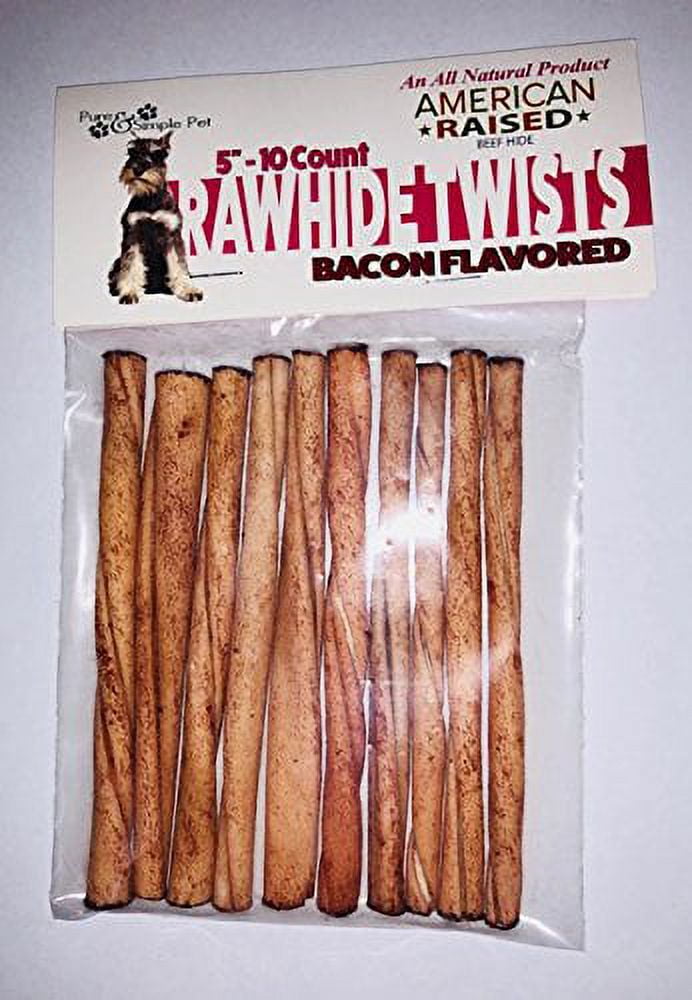 Pure & Simple Pet 5" Rawhide Twists Dog Chews, Bacon Flavored, 10 Count
