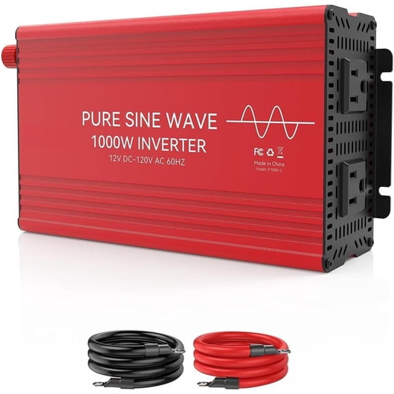 Pure Sine Wave Inverter - 1000 Watt Inverters 12V DC to 110V/120V AC Converter for , RV, , Off-Grid Solar,  Power Inverter with 2 Sockets, Power Inverters for , 2000W