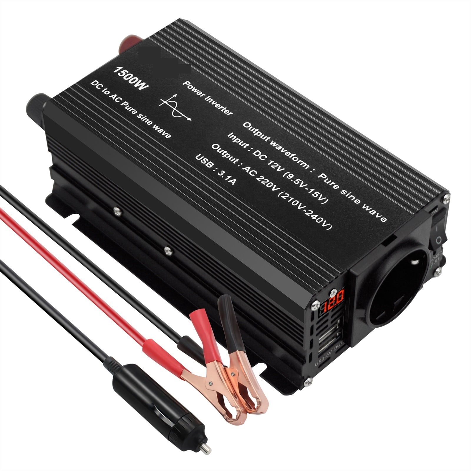 Pure Sine Wave Inverter 1500W/2200W/2600W Converter 12V To 220 230 12 Volts Solar Transformer Led Voltmeter Inversor ,Powerful Output