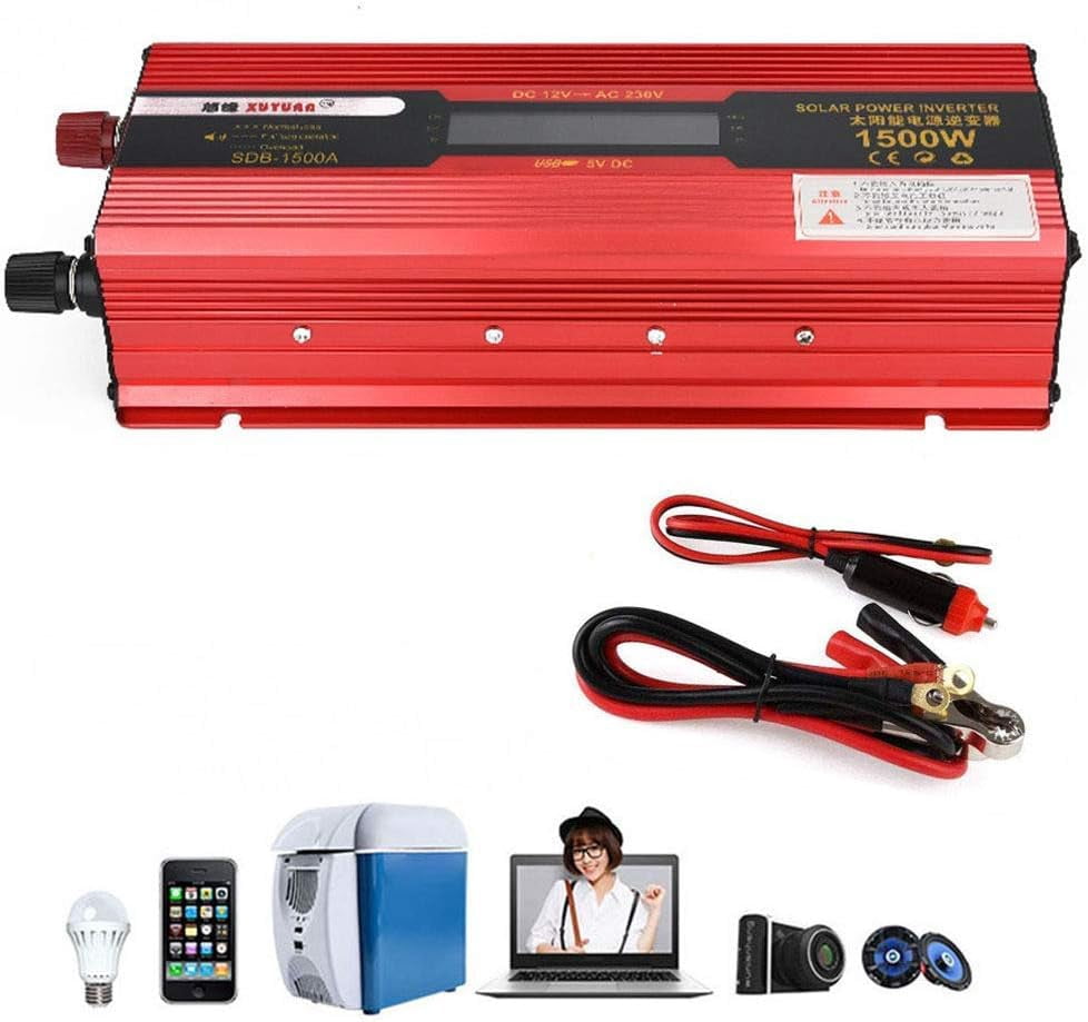 Pure Sine Wave Inverter 1500W Power Inverter for Car 12V/24V Turn 110V/220V/230V Voltage Converter 1 AC Socket 1 USB Port Charge for Laptop IPad Game Console (24v 110V)