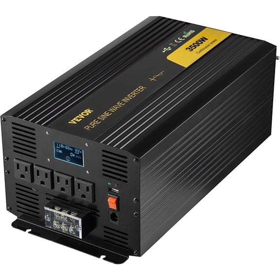 Pure Sine Wave Inverter 3500 Watt Power Inverter, DC 12V to AC 120V Car Inverter, with USB Port LCD Display Remote Controller and AC Outlets (GFCI), for RV Truck Car Solar System Travel Camping,