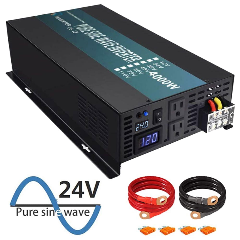 Pure Sine Wave Inverter 4000W 24V to 120V Car Power Converter 8000W Peak  Truck RV Battery Generator Solar Home