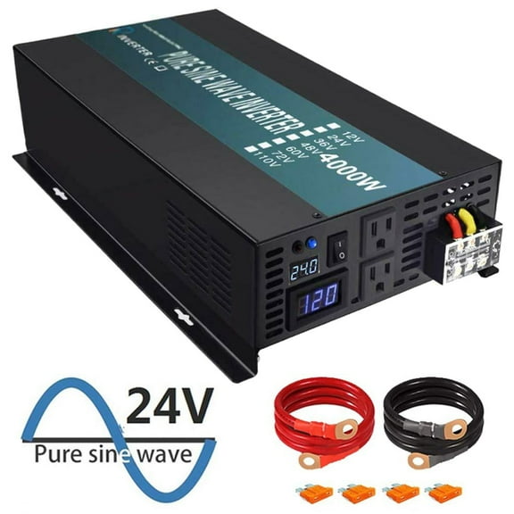 Pure Sine Wave Inverter 4000W 24V to 120V Car Power Converter 8000W Peak Truck RV Battery Generator Solar Home